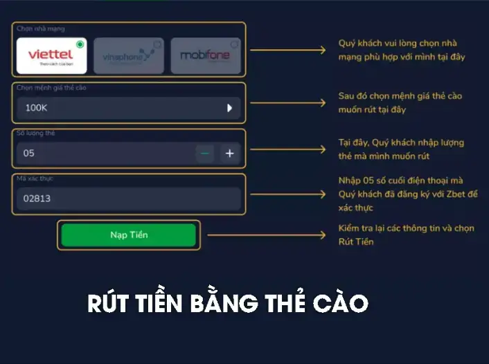 Rút tiền qua hình thức thẻ cào